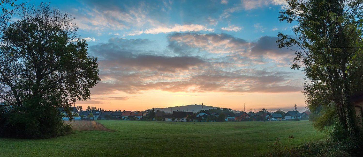 рассвет, деревня, поле, Виктор Голобородько