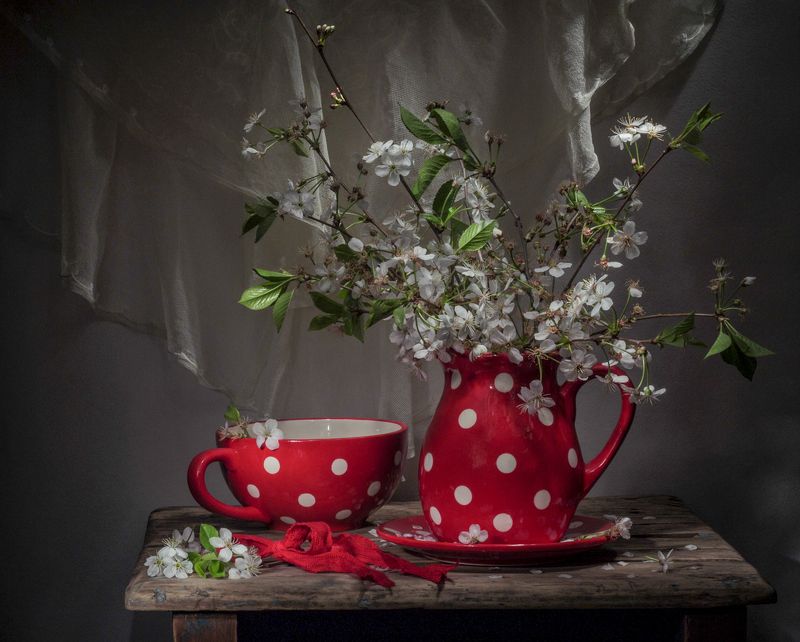 весна.горошек,вишня в цвету. Настроение в горошек. фото превью