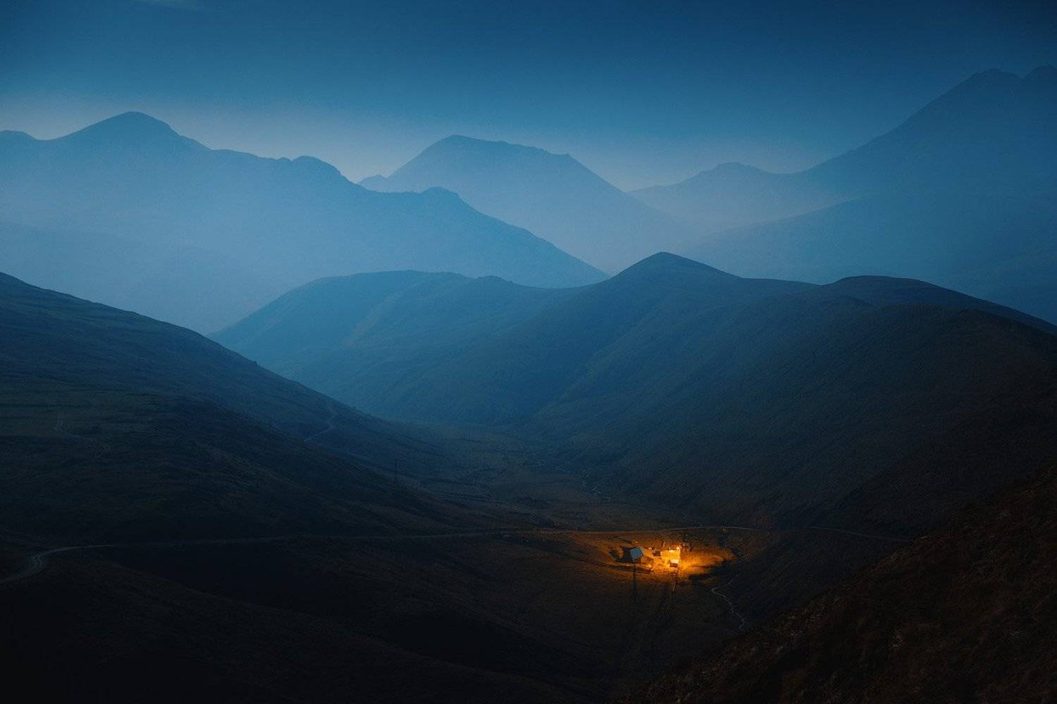 россия, кавказ, северная осетия, дигория, ущелье, хребет, река, сумерки, ночь, дом, горы, пейзаж, природа, осень, Оборотов Алексей