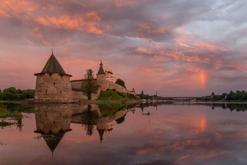псков, pskov, великая, собор, река, закат, история, крепость, кремль, кром, небо. На закате фото превью
