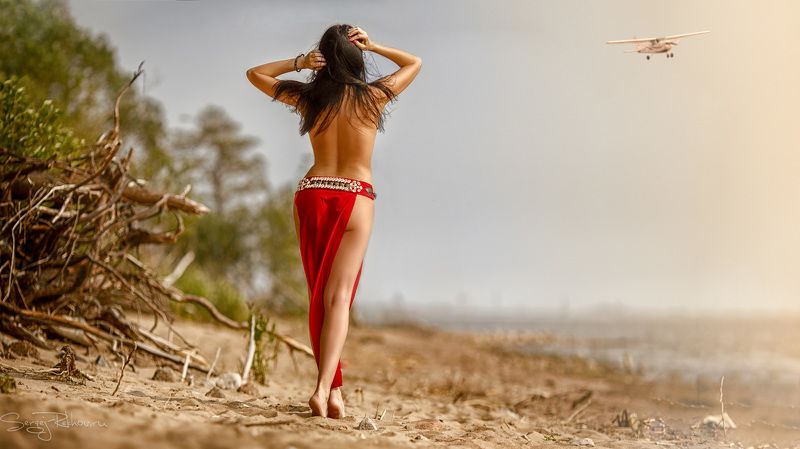 лето, самолёт, море, девушка, модель, полёт, рехов, сергейрехов, rekhov, sergejrekhov - Мне сверху видно всё, ты так и знай!... фото превью