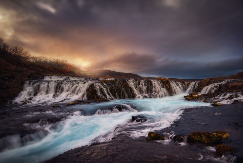 burarfoss, iceland, landscape, waterfall, sunset Burarfoss фото превью