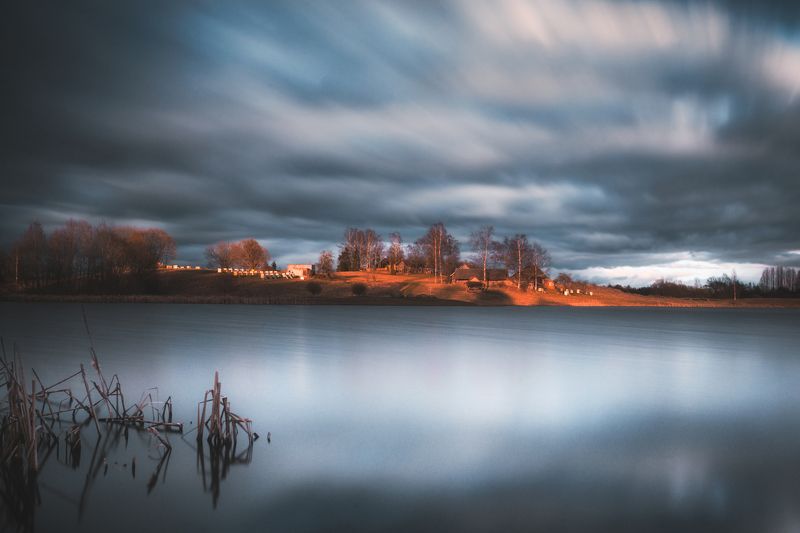 landscape,clouds,longexpo,trees,water,пейзаж,деревня,весна,пруд Латгальские пейзажи фото превью