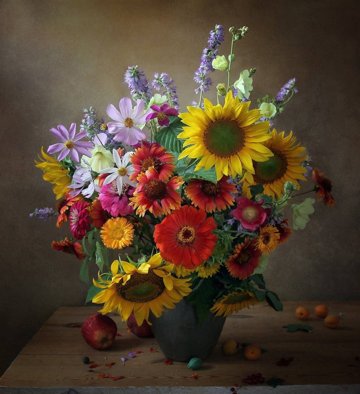 натюрморт, цветы, марина филатова, подсолнухи, яблоки, лето, Марина Филатова