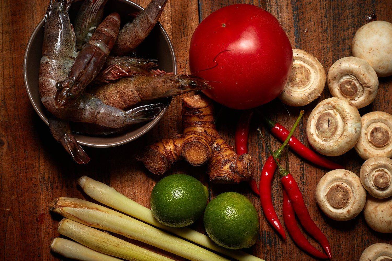 Том Ям, томат, креветки, лемонграсс, имбирь, перец, грибы, лайм, , Виталий Мытник