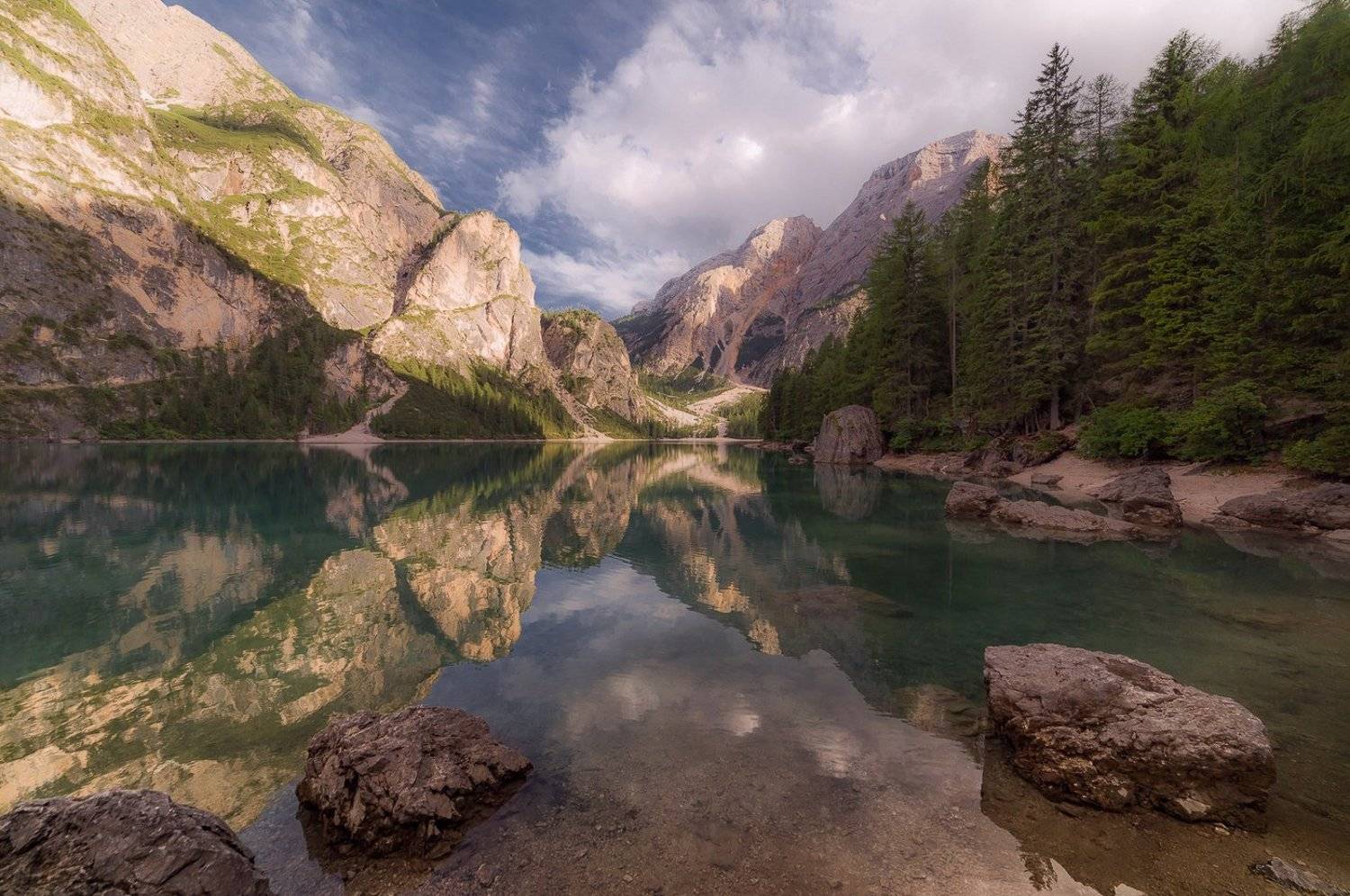 брайес, lago di braies, озеро, доломиты, альпы, крода дель бекко, вечер, Виктор Зайцев