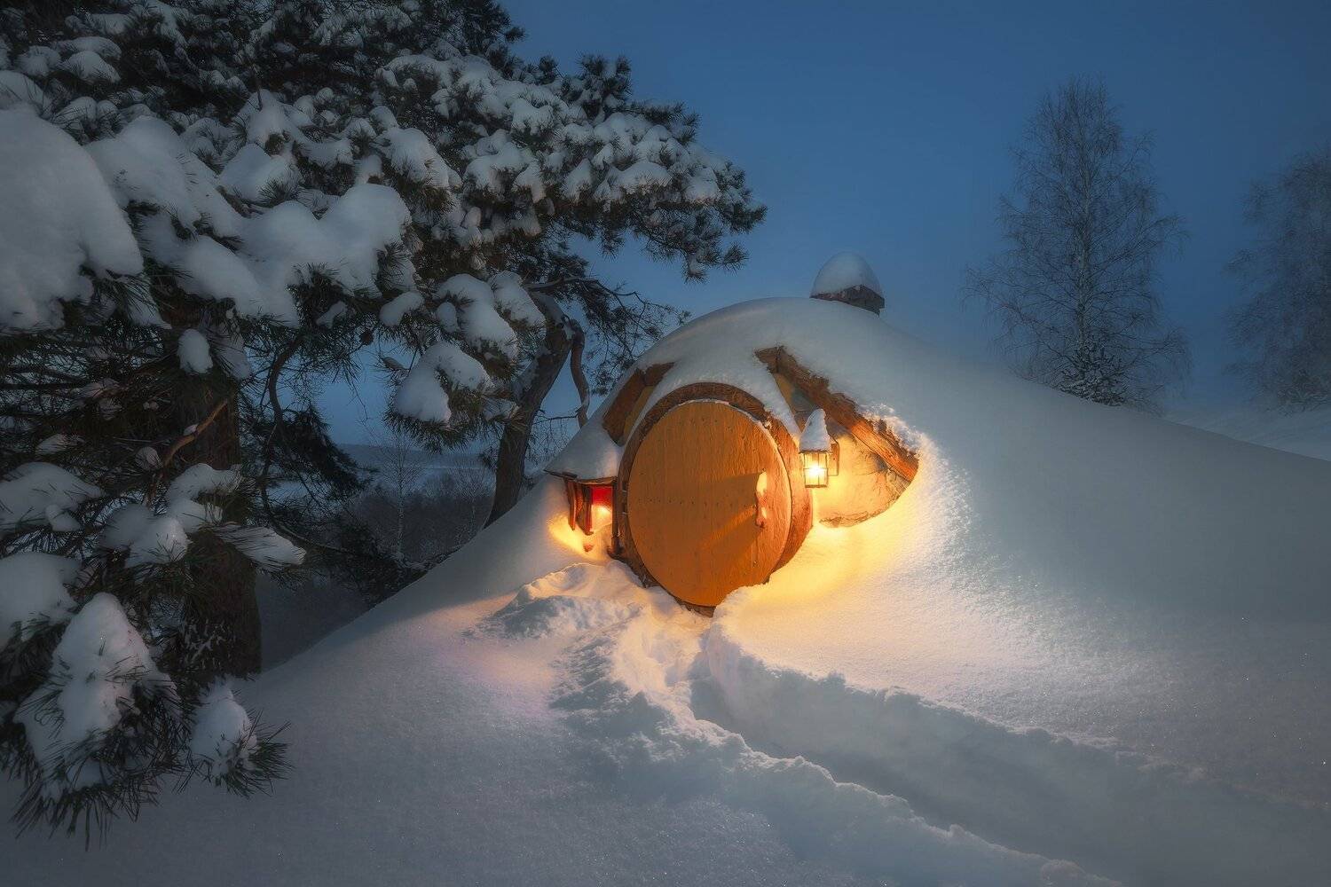 хоббитон, хоббит, властелин колец, hobbit, ночь, мороз, снег, Андрей Чабров