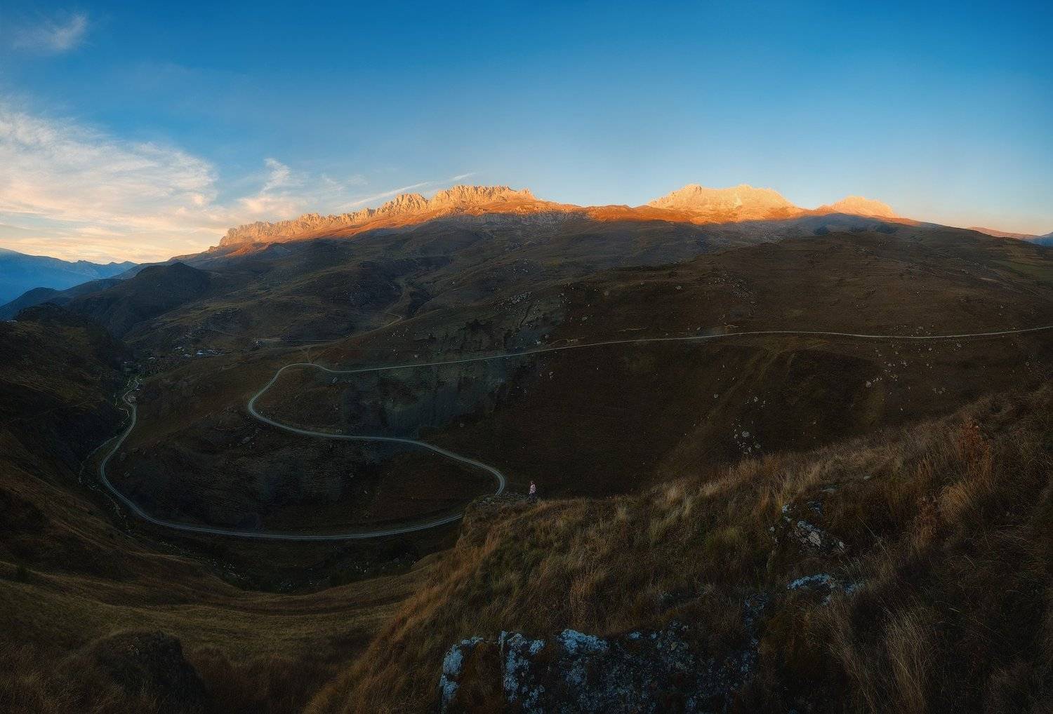 россия, кавказ, северная осетия, дигория, ущелье, хребет, река, сумерки, закат, дорога, горы, пейзаж, природа, осень, Оборотов Алексей