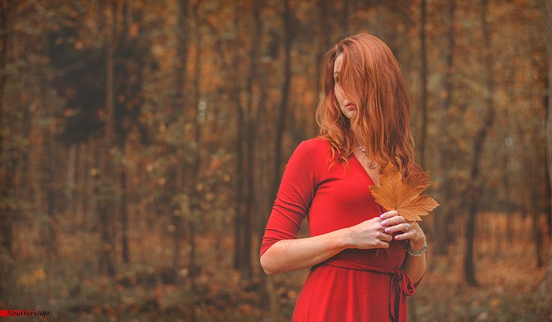 girl, autumn, fall, leaf, trees, forest, девушка, осень, лист, деревья, лес, .red autumn фото превью