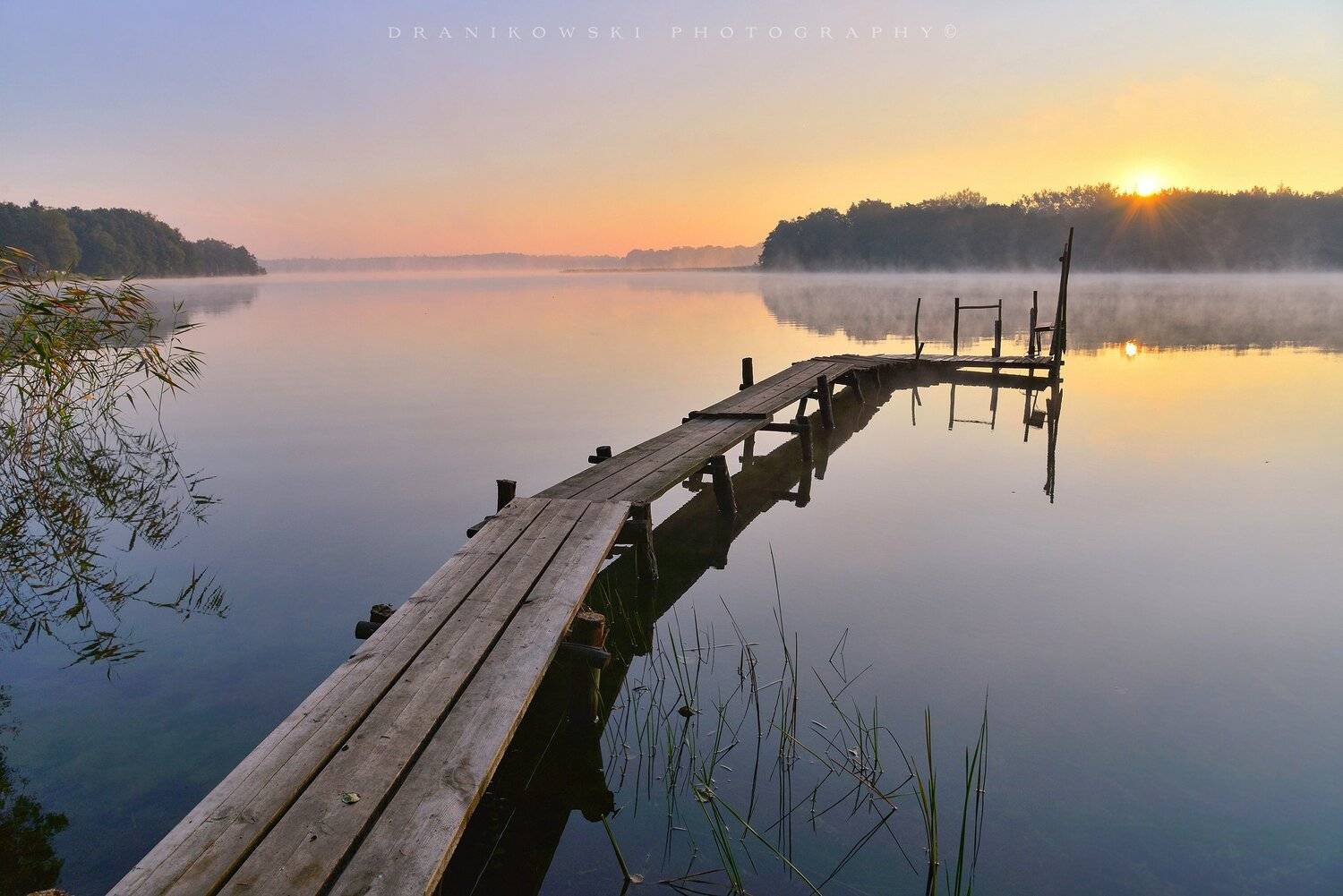 утро озере morning lake water sun landscape bridge grass sunrise, Radoslaw Dranikowski