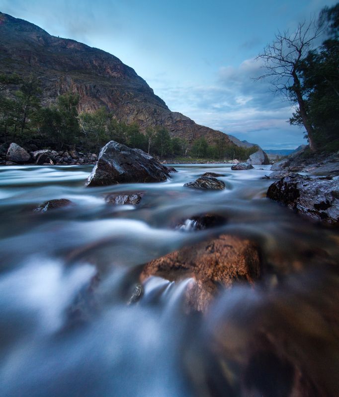 Алтай, пейзаж, природа, выдержка,река, порог, вода Чулышман фото превью