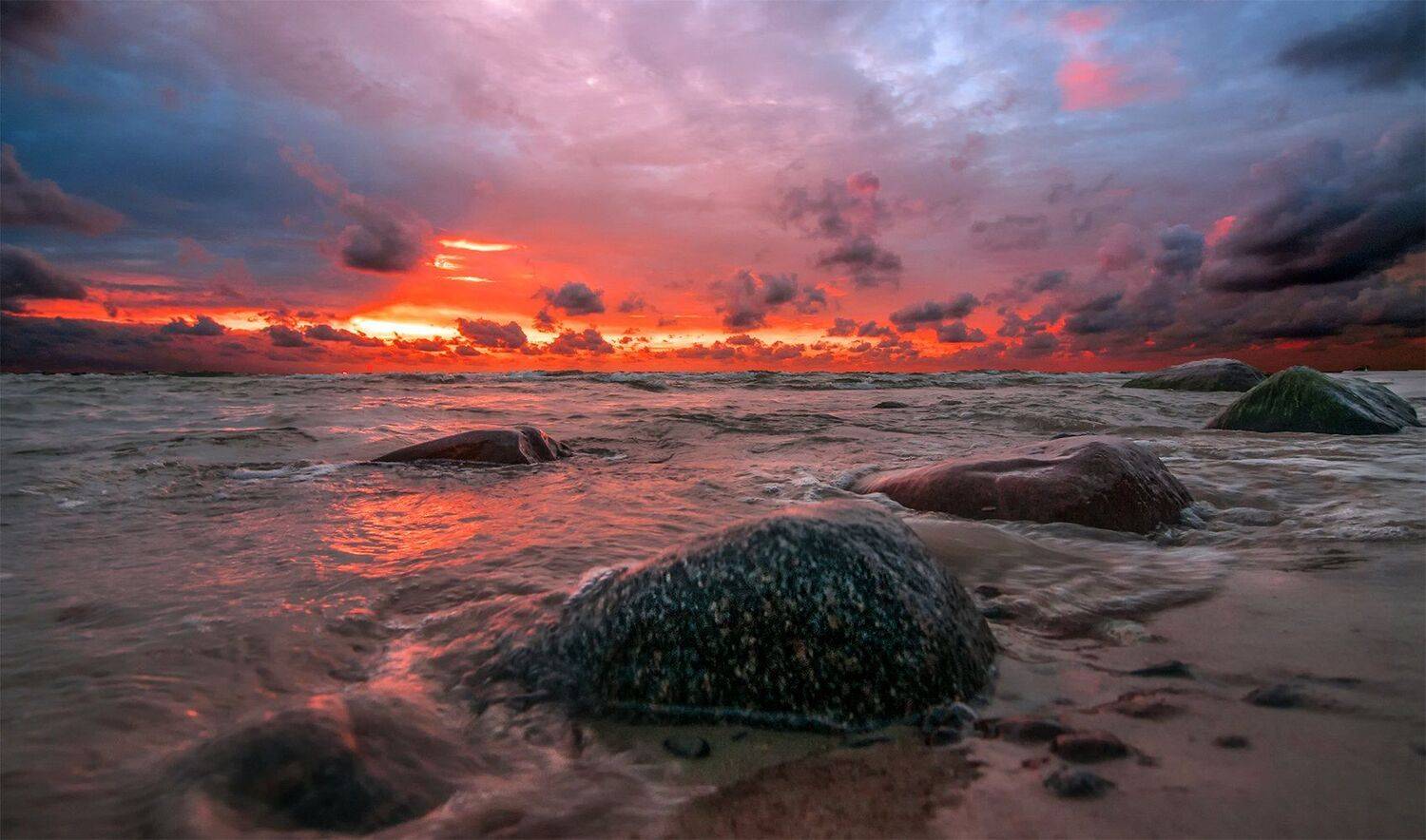 sunset,sea,sky,colors,stones, Daiva Cirtautė