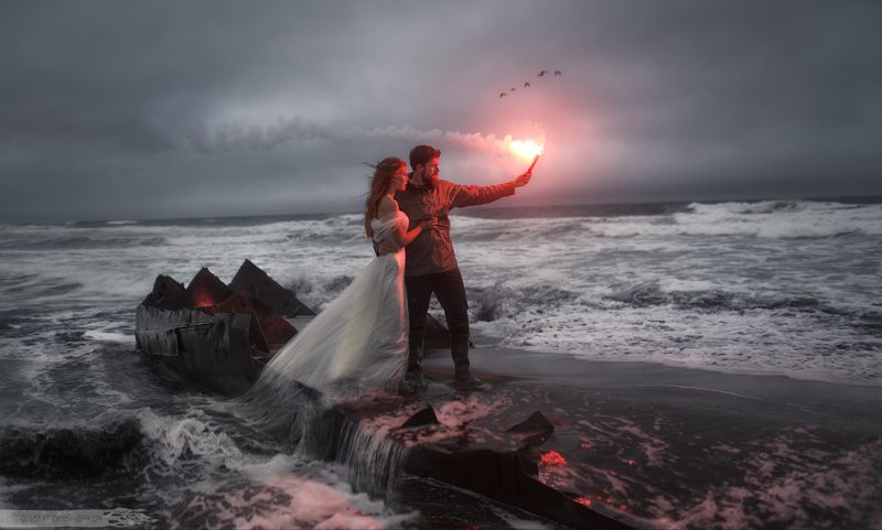 камчатка, океан, свадьба, волны, огонь, ветер  фото превью