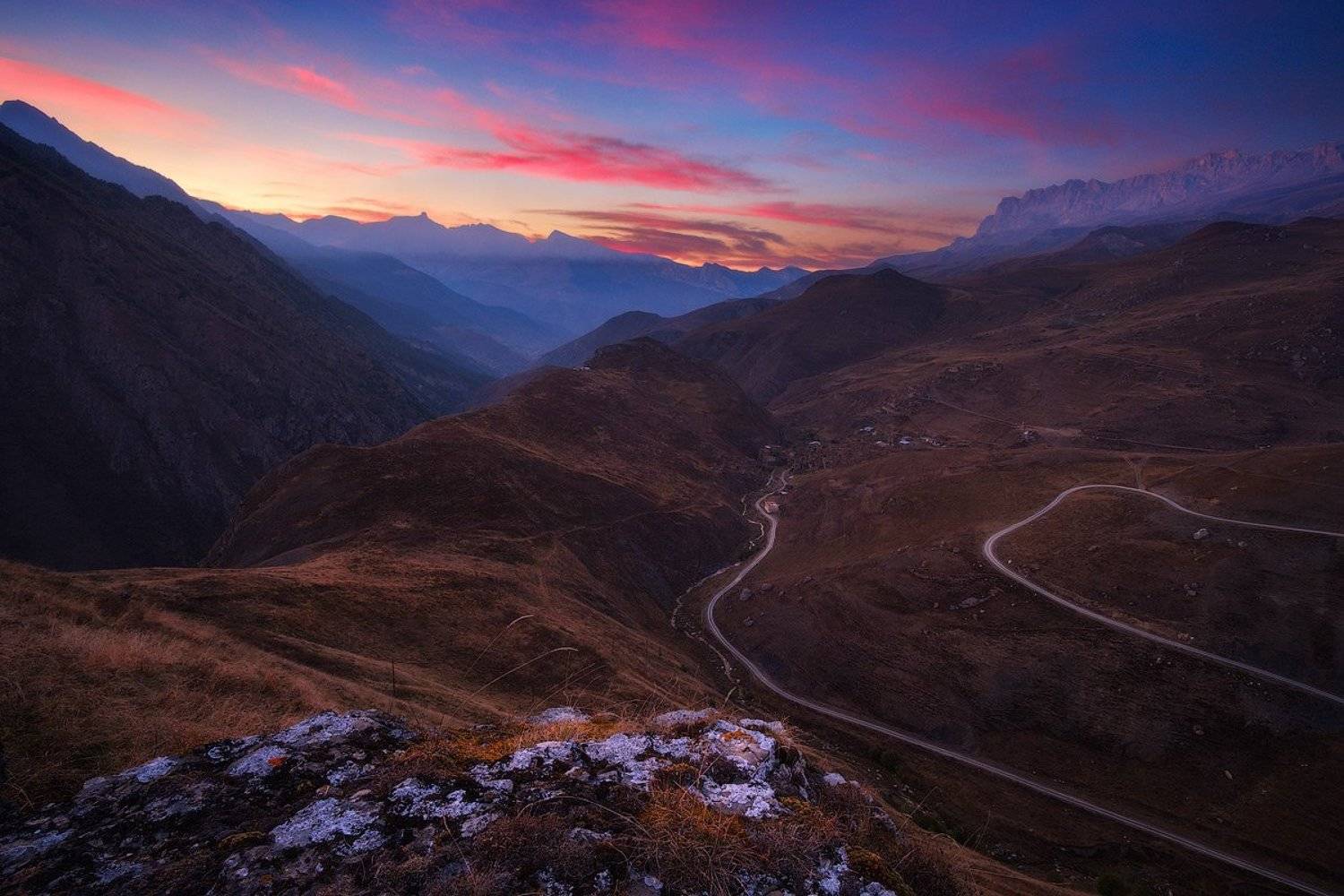 россия, кавказ, северная осетия, горы, ущелье, дигория, закат, сумерки, природа, хребет, скалы, небо, дорога, Оборотов Алексей