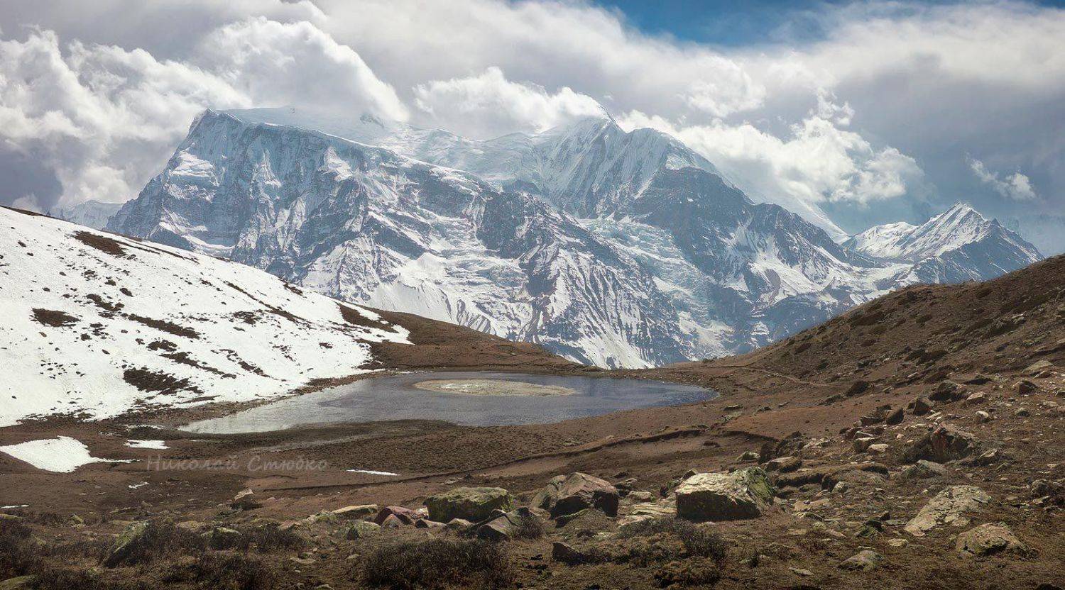 гималаи, горы, аннапурна, гангапурна, облака, озеро, ice, lake, Николай Стюбко