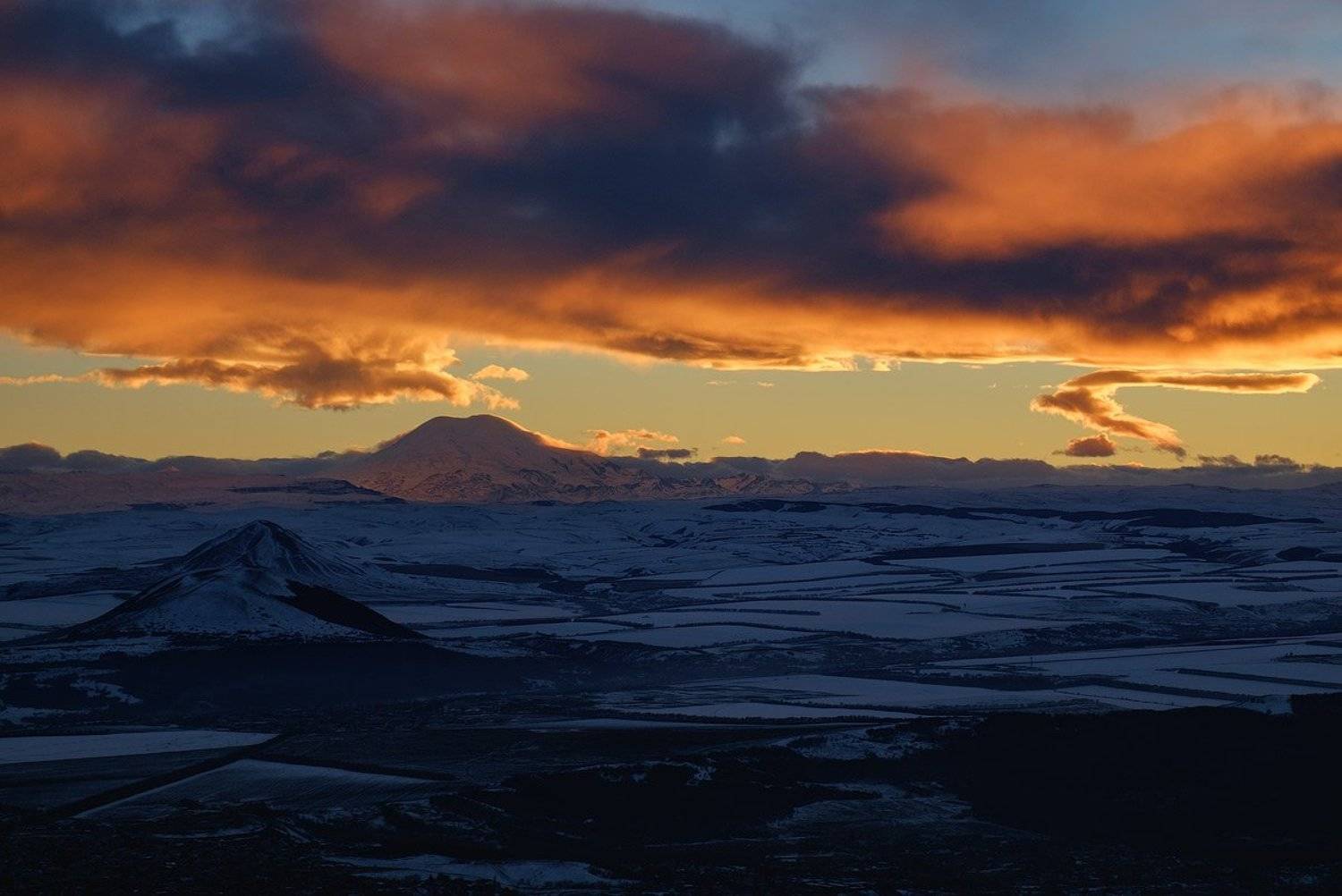 россия, кавказ, пятигорск, кмв, зима, эльбрус, машук, горы, пейзаж, природа, закат, облака, Оборотов Алексей