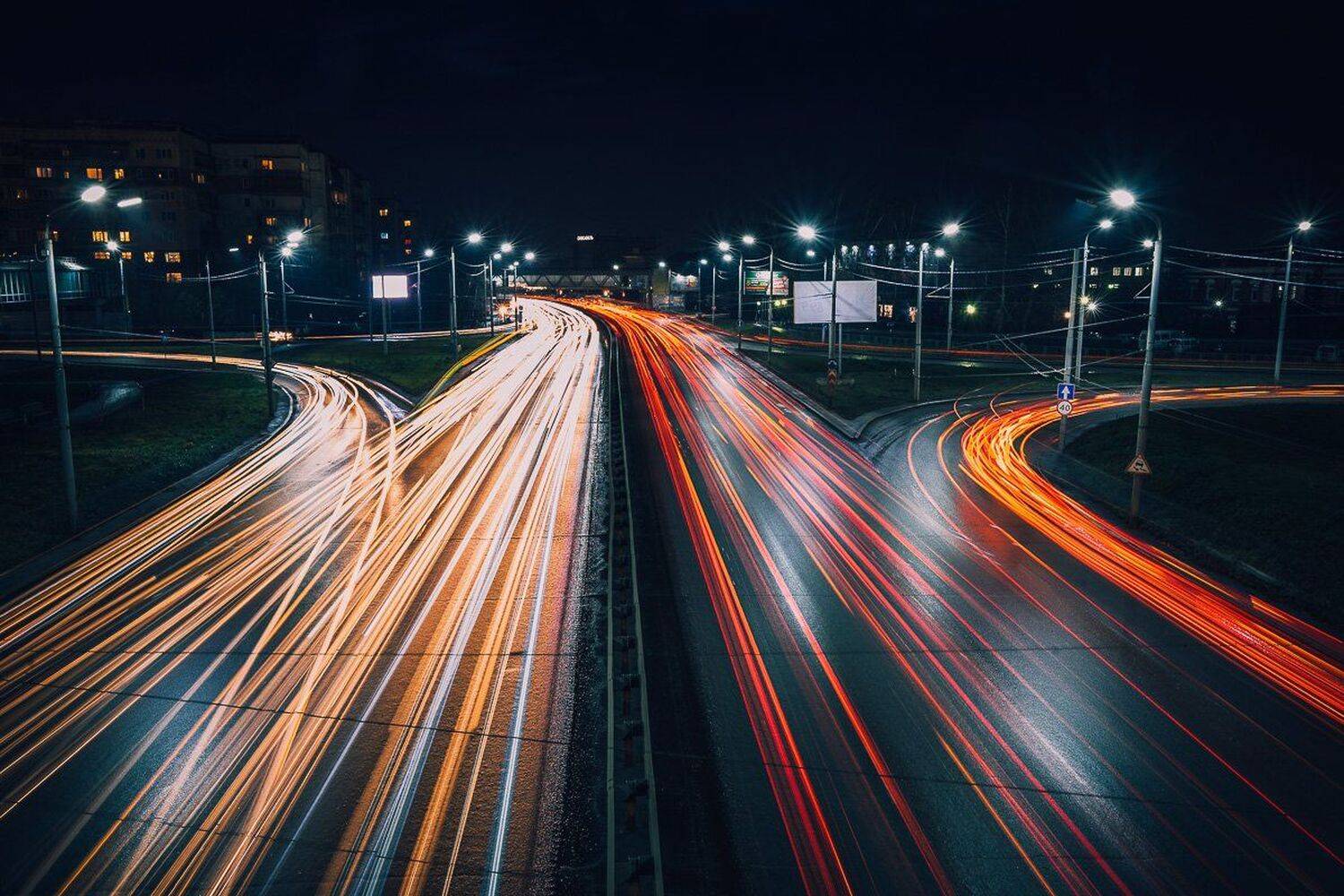 длинная выдержка, ночь, город, машины, огни, Алексей Вымятнин