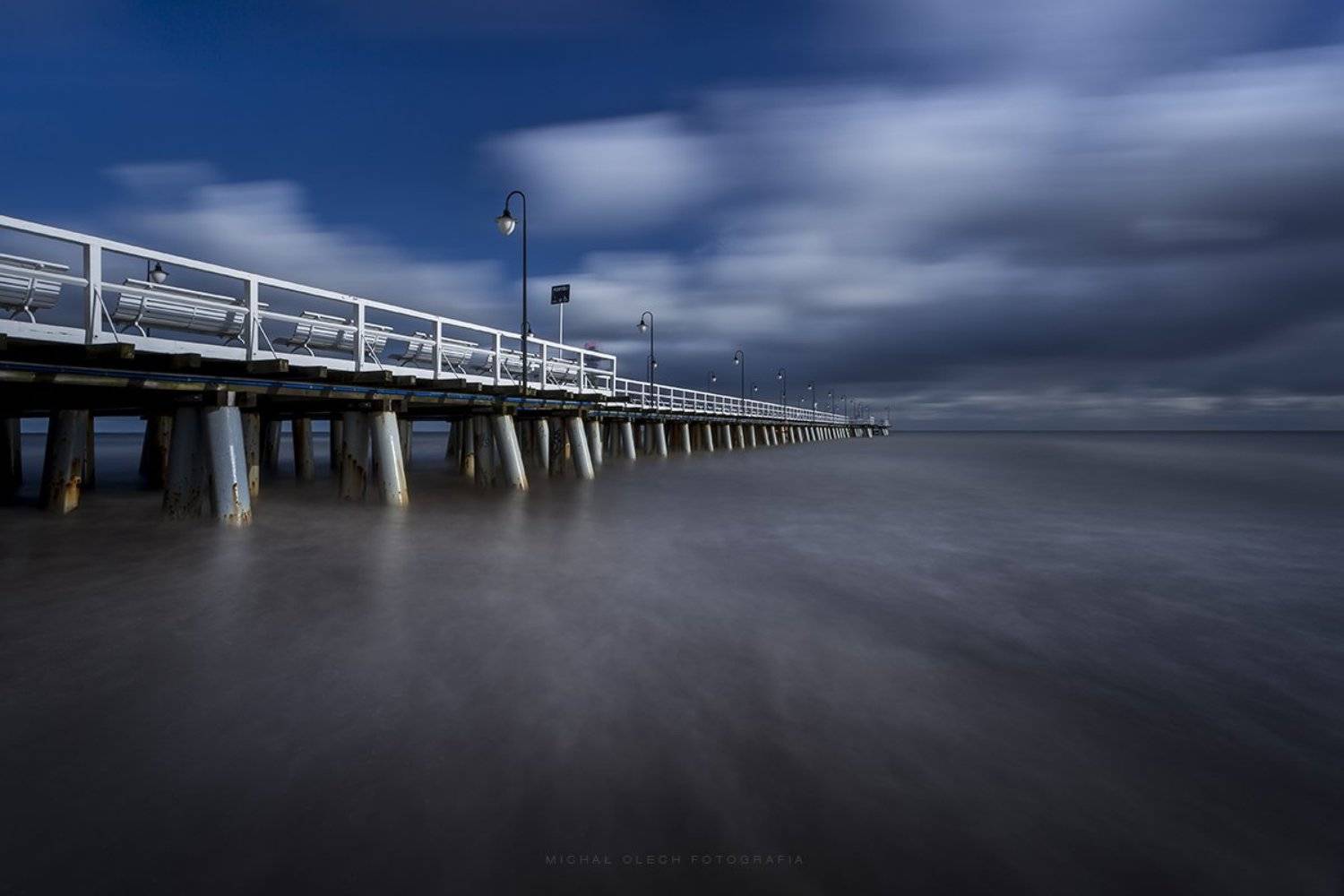 baltic sea, poland, waves, silk, pier, blue, clouds, балтийское море, пирс, облака, Michal Olech