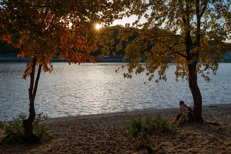 осень, , октябрь, вечер, закат, город, река, днепр, киев Провожая день фото превью