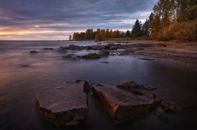 вечер, закат, пейзаж, пейзажное фото, рыбинское море Вечер на старых камнях фото превью