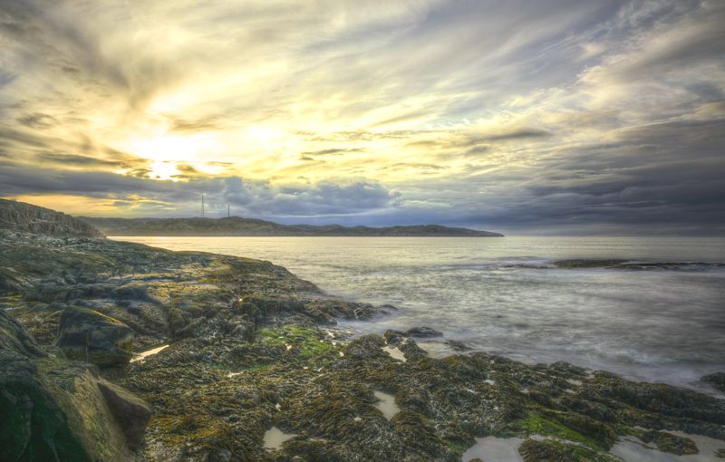 закат, скалы, берег, природа, тучи, море, север, волны Спокойствие моря фото превью