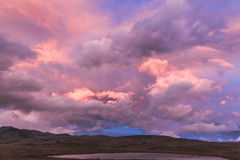 камчатка, закат, облака, вулканы, пейзаж, небо Вечер у Толбачика фото превью
