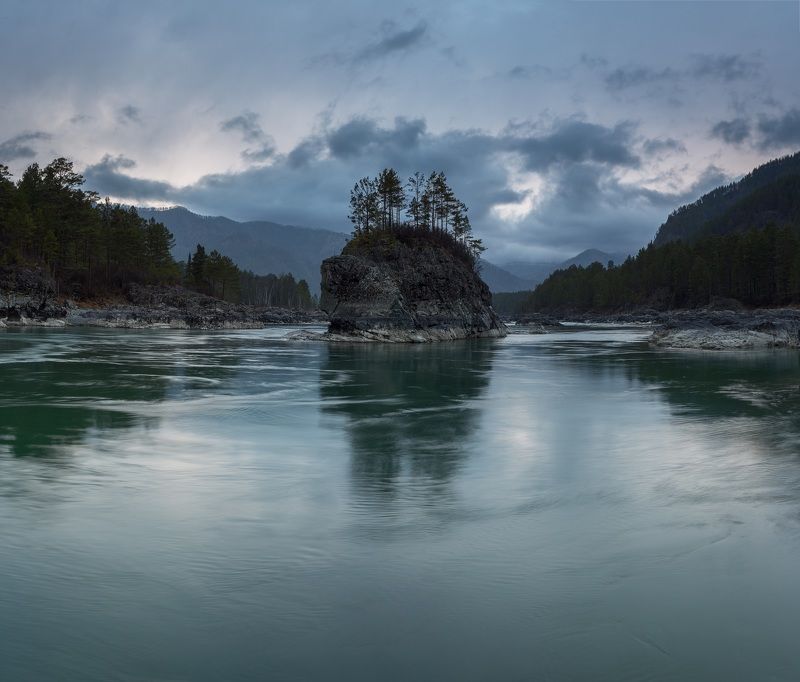 Река, алтай, вечер, остров ******* фото превью