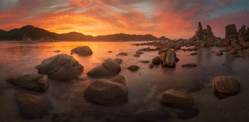 приморский край, море, солнце, рассвет, море, побережье Хоровод камней фото превью