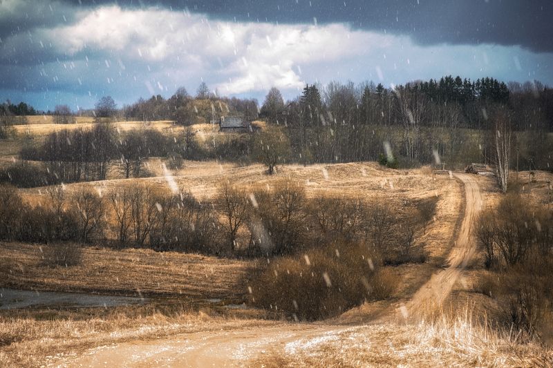 landscape,snow,house,латвия,снег,пейзаж,деревня В Латгалии скоро зима  фото превью