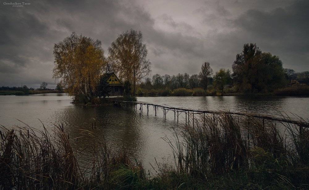 пейзаж,природа,осень,небо,река,дом, Taras