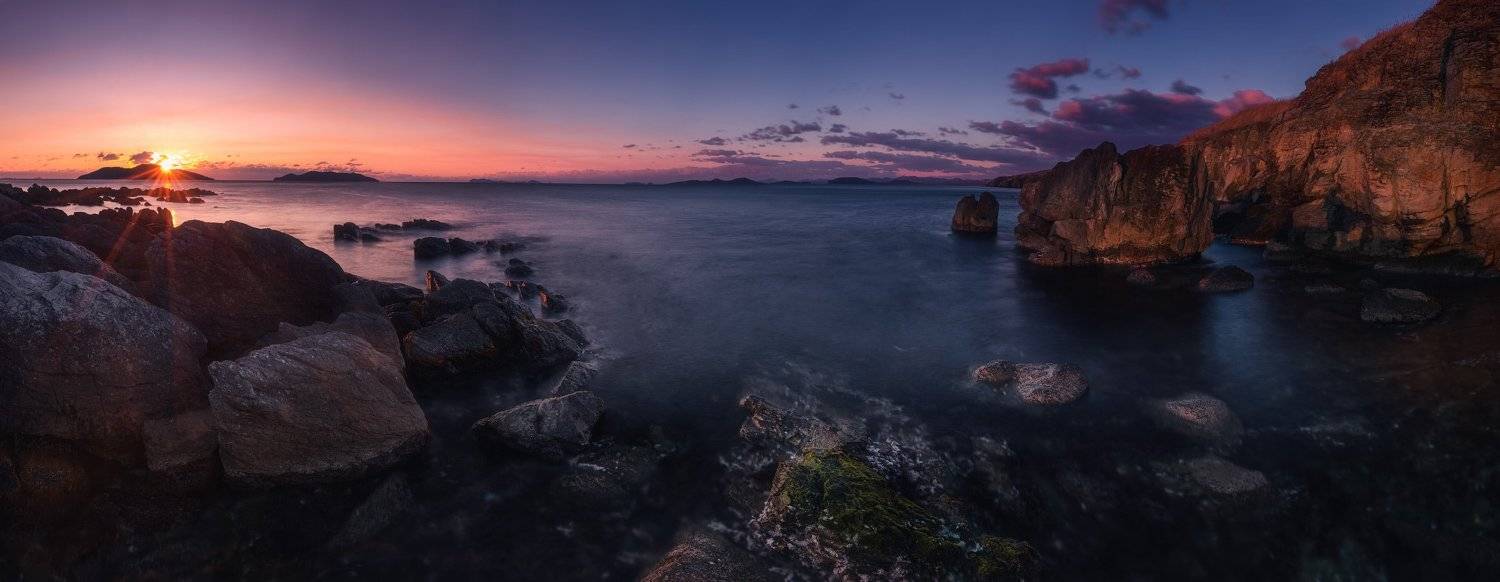 утро, море, скалы, панорама, осень, Андрей Кровлин