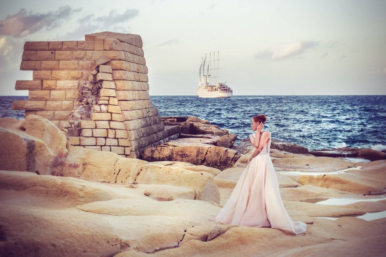 woman, fashion, sunset, malta, dress, beauty, vessel, sea, colros, Руслан Болгов (Axe)