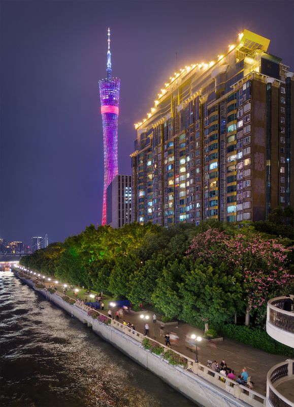 китай, гуанчжоу, город, ночь Набережная Pearl River фото превью