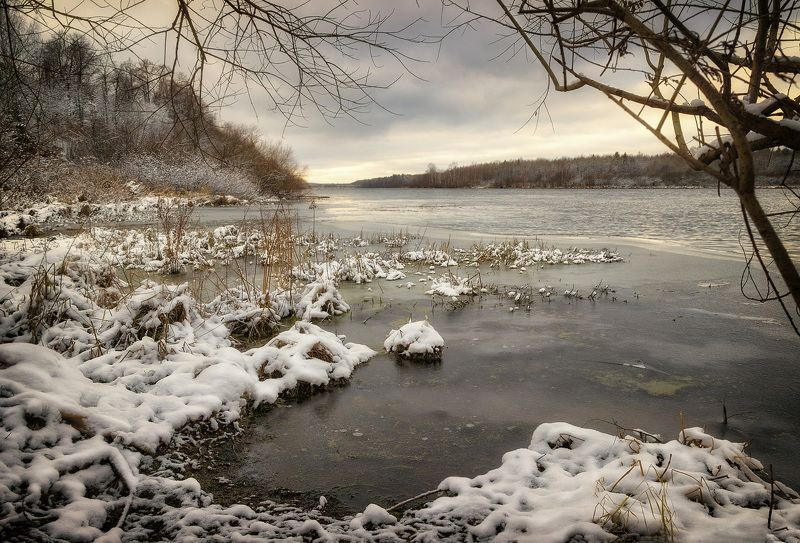 зима, снег, солнце, закат, сугробы, мороз, деревья Меланхолия предзимья 1 фото превью