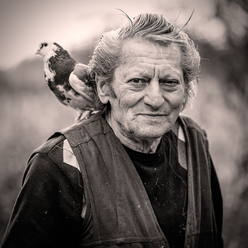 Человек с голубями фото превью