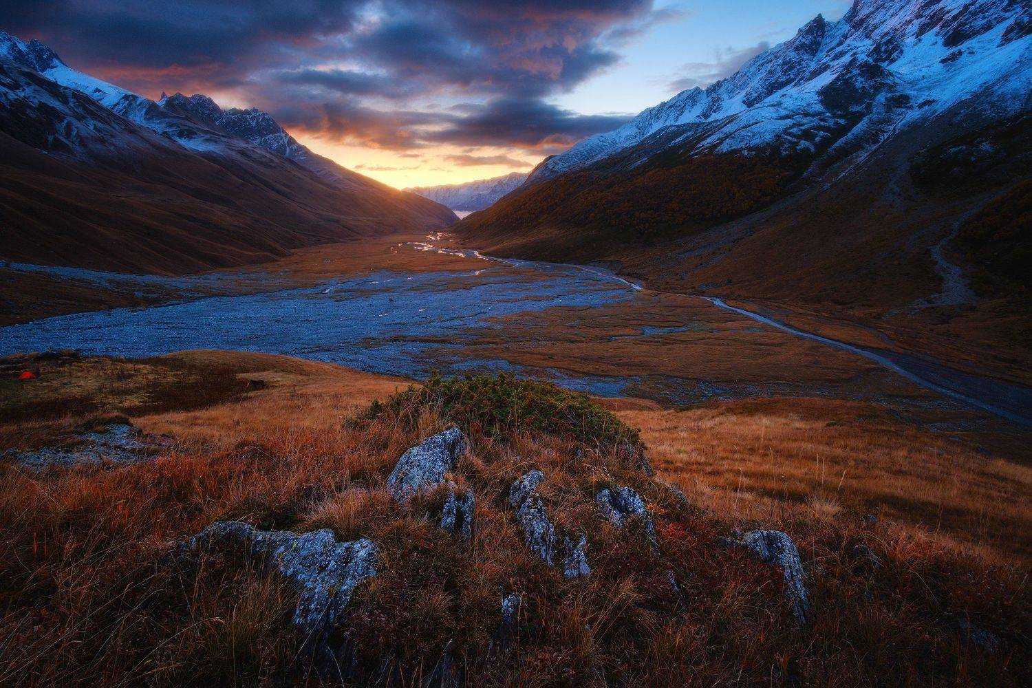 россия, кавказ, северная осетия, горы, ущелье, дигория, рассвет, сумерки, природа, хребет, скалы, небо, река, ледник, болото, Оборотов Алексей