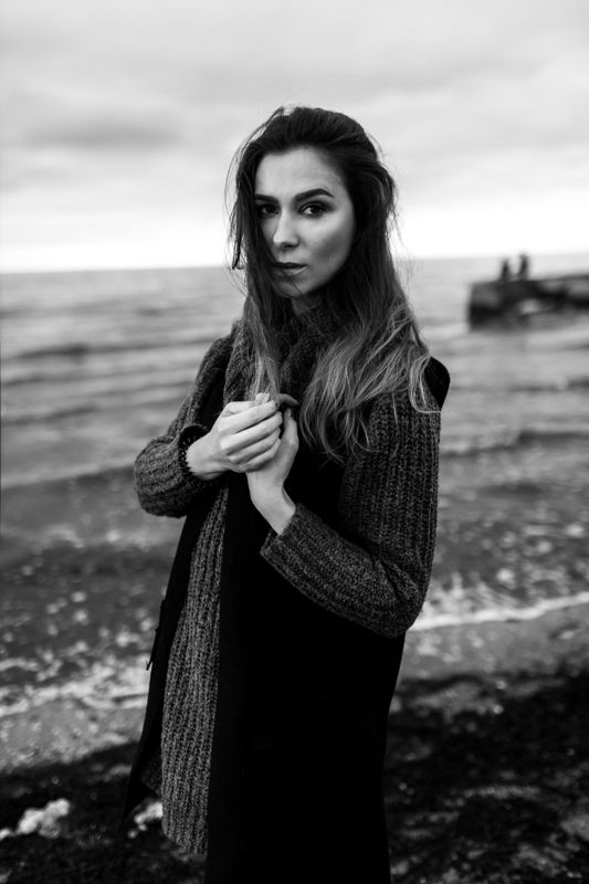 sea, girl, wind, weather, beauty, black and white, hair, beach Jenya Zzzzzzzzzz фото превью