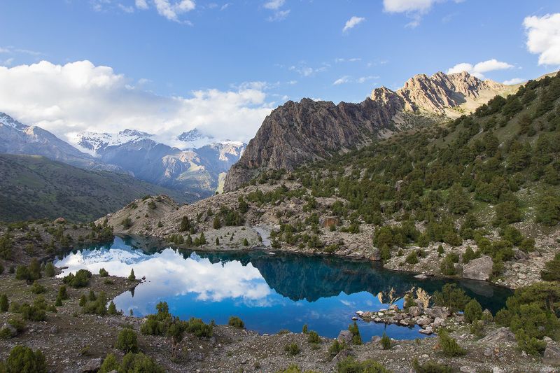 таджикистан, фаны, фанские, озеро, горы, река, панорама, азия, скалы, ледник Алаудинские озера фото превью