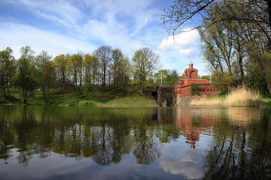 озеро, часовня, парк, отражение, White