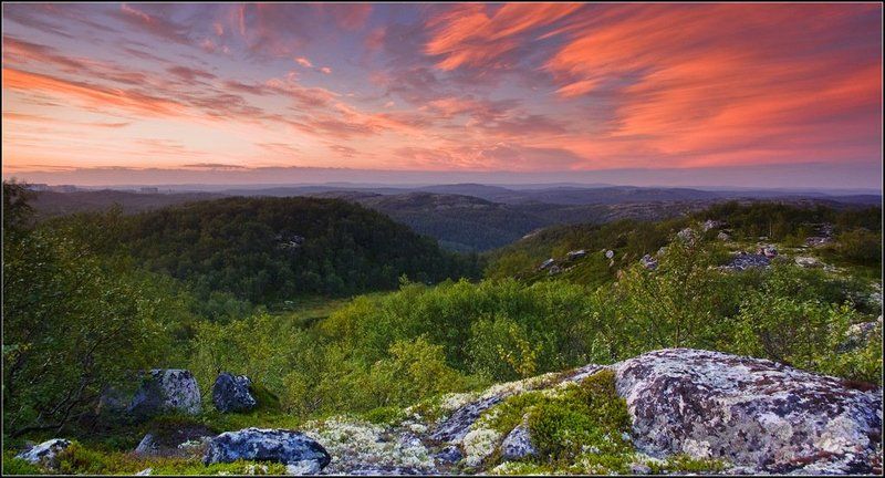 рассвет, сопки, кольский, небо Рассвет над сопками фото превью