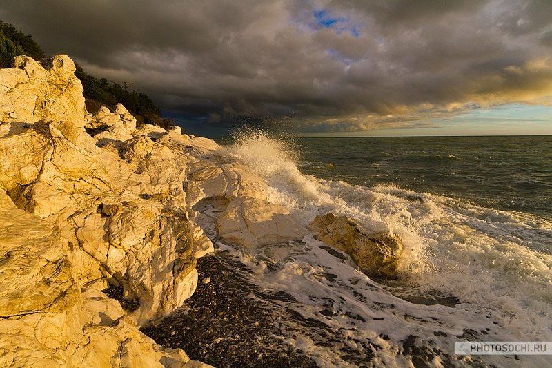 море, осень, закат, прибой Черное море в октябре фото превью