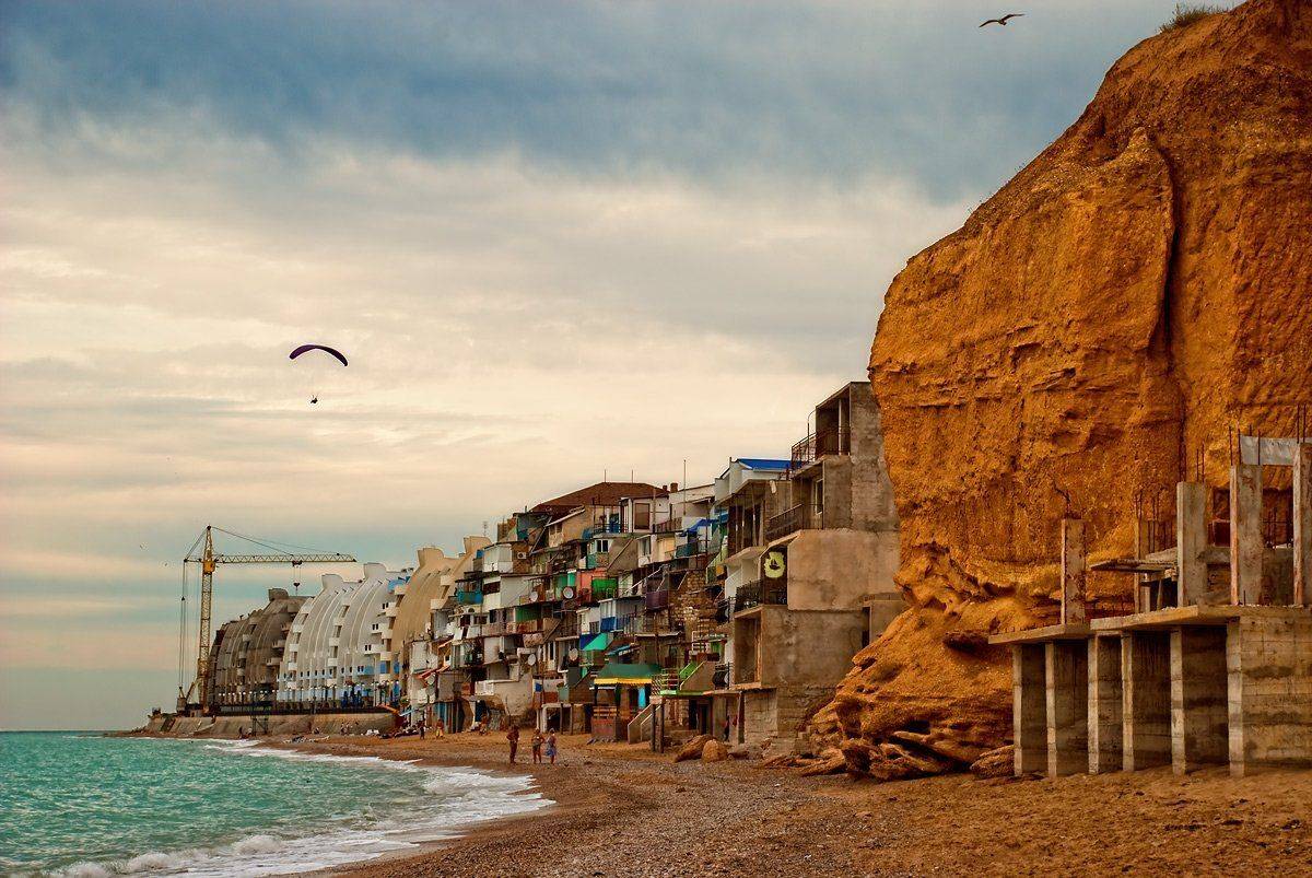 крым, кача, берег, море, дома, небо,, Надежда