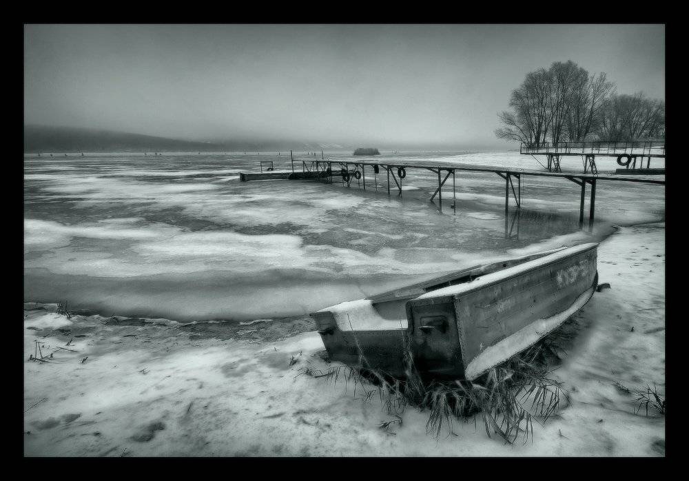 зима, оттепель, лодка, туман, лёд, Петриченко Валерий