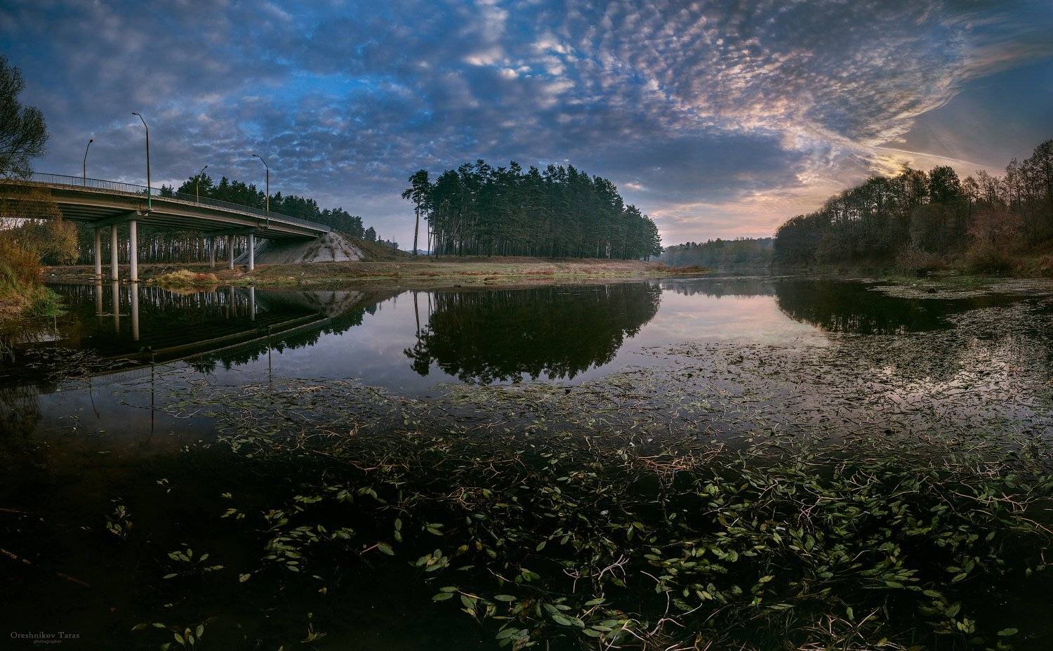 пейзаж,природа,осень,мост,рассвет,утро,река,вода,лес,небо, Taras