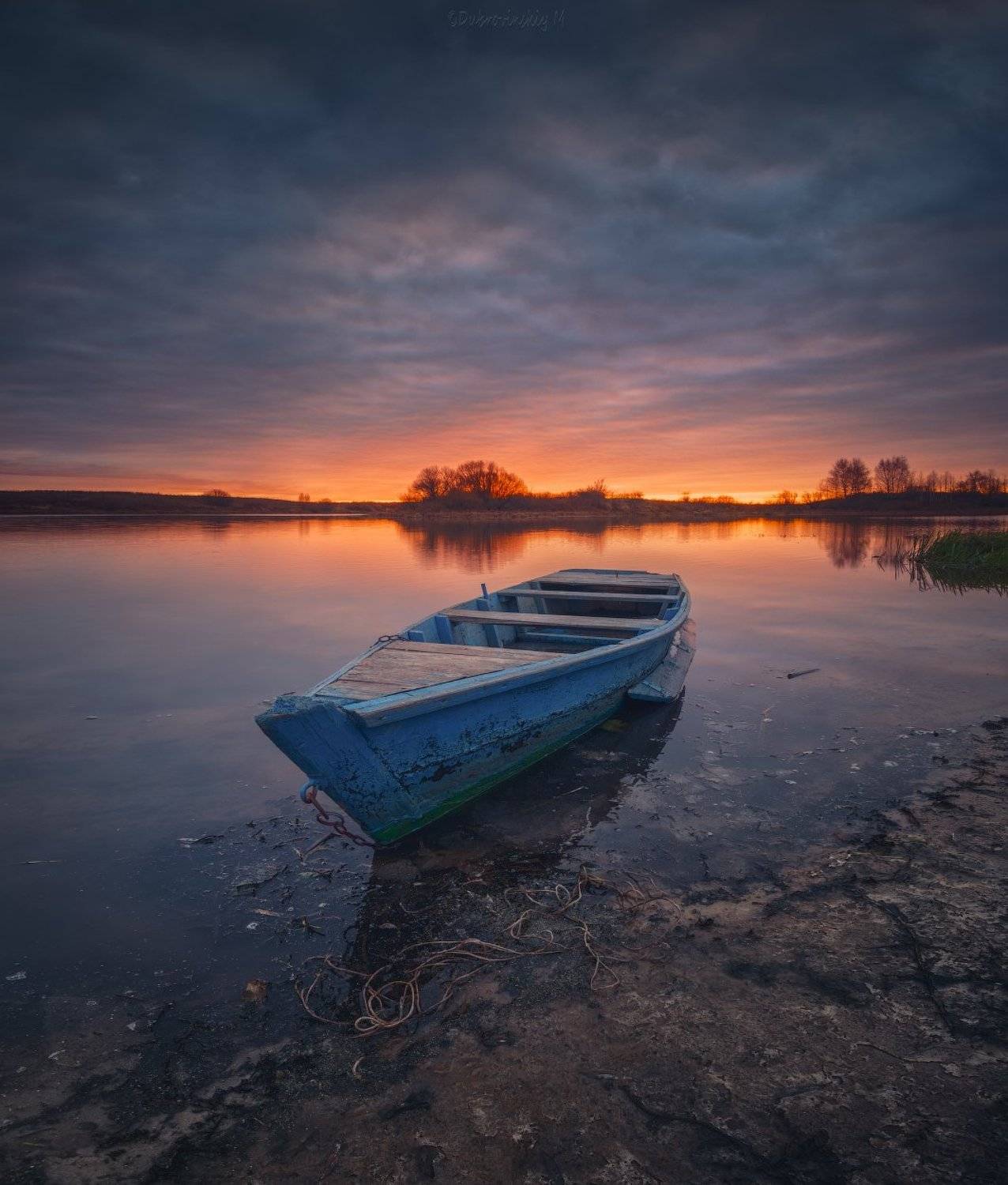лодка, закат, осень, река, тырница, Михаил Дубровинский