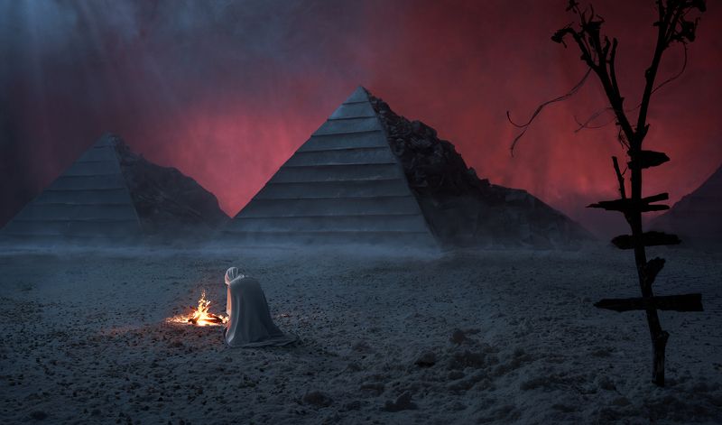 Outlander,коллаж,пирамиды,фантастика,фэнтези,миниатюра,персонаж,странник,пустошь,свет,Парышков,монтаж,макет,Nikond810,sigma,35mm Stranger in the night фото превью
