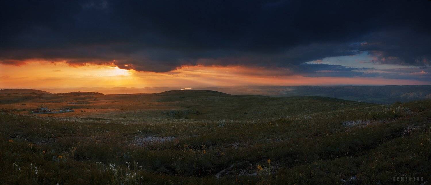 крым, горы, чатыр-даг, закат, облака, нижнее плато, солнце., Семенюк Василий