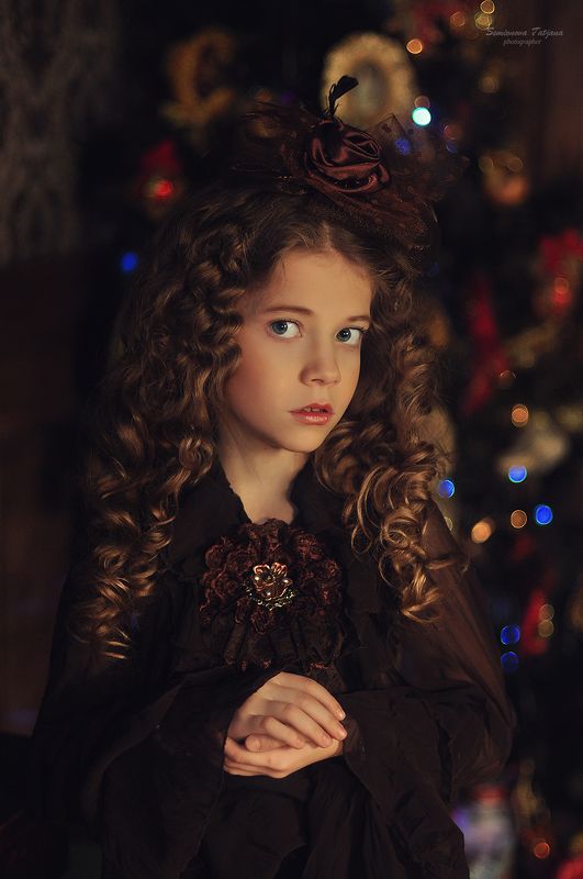 ретро, новый год, коричневый, елка, рождество, девочка, красавица, модель  Новогодний ретро-образ  фото превью