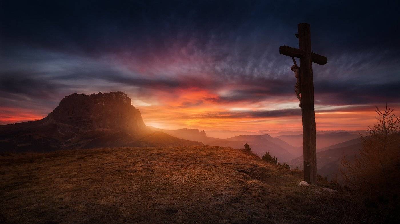 италия, доломиты, закат, горы, облака, крест, голгофа, Cтанислав Малых