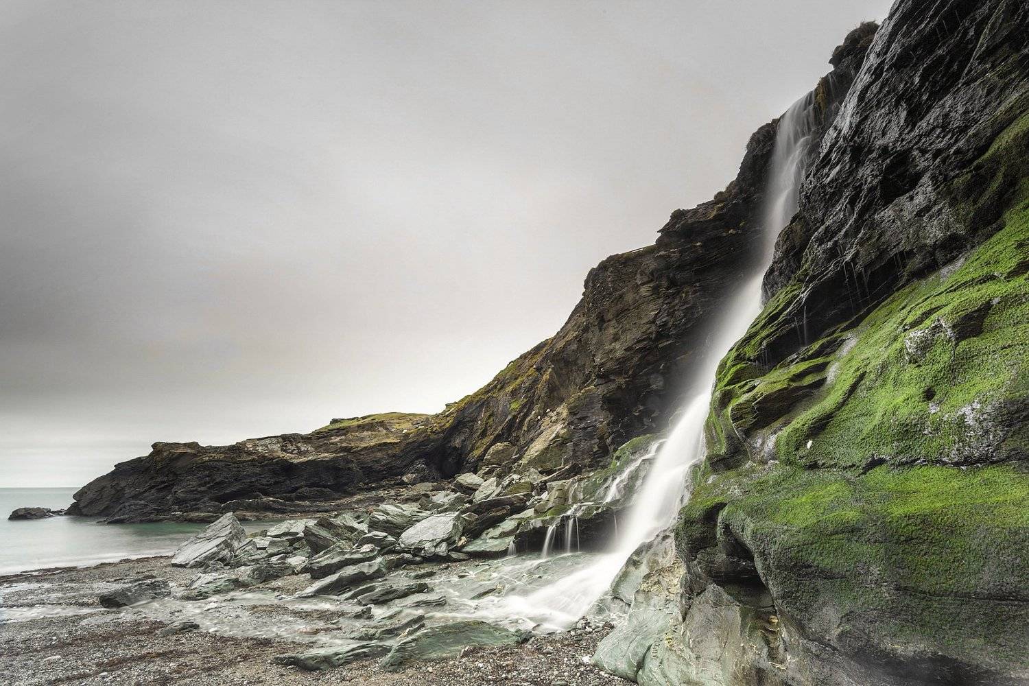 atlantic, ocean, waterfall, cornwall, england, Александър Сандев